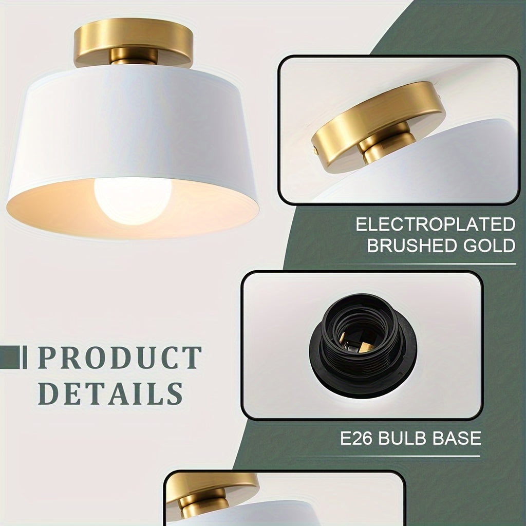 2-pack modern semi-flush mount pendant light, gold-plated base with matte white lampshade, suitable for kitchen island, dining room, grand porch, hallway, barn loft, E26 screw base (bulb not included)