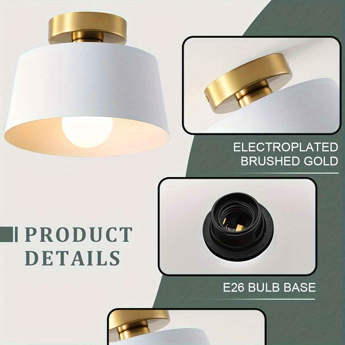 2-pack modern semi-flush mount pendant light, gold-plated base with matte white lampshade, suitable for kitchen island, dining room, grand porch, hallway, barn loft, E26 screw base (bulb not included)