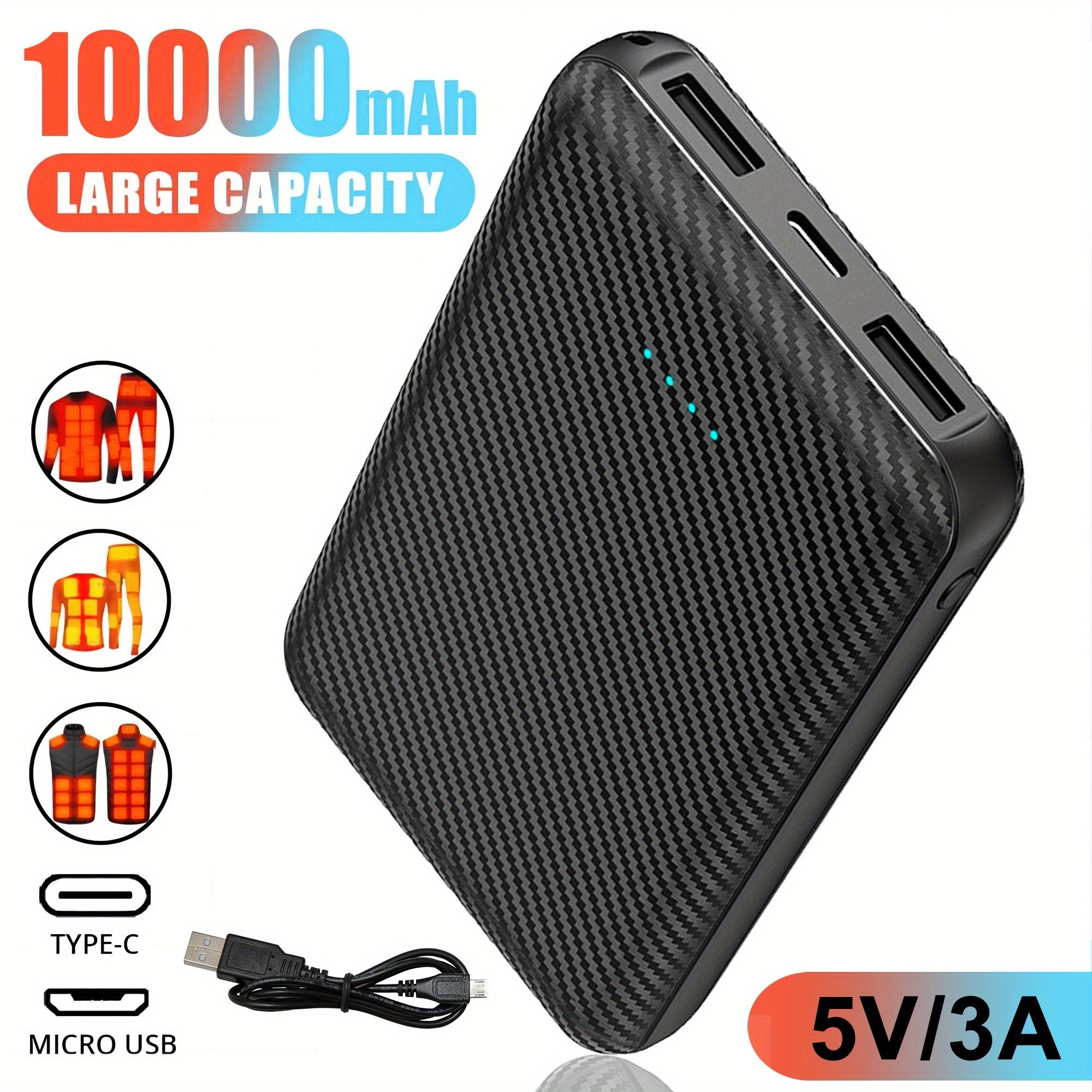 10000mAh Power Bank Heated Vest 5V 3A Output Power Bank Heated Jacket Battery Charger External Battery winter Heating Scarf Socks Power Bank