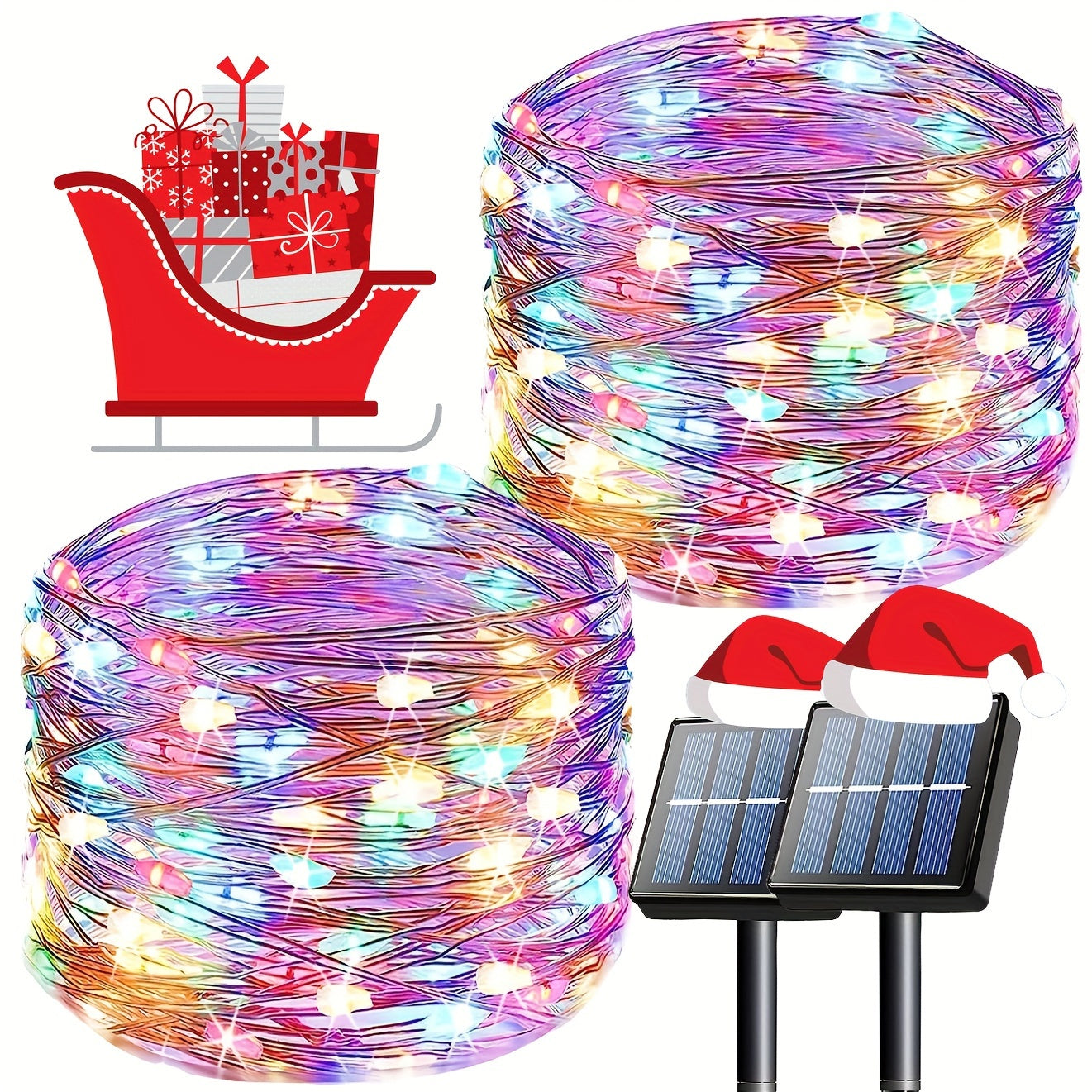 2个万圣节太阳能串灯，每个33英尺，共200个LED，8种模式的太阳能万圣节灯，适用于万圣节和圣诞节装饰