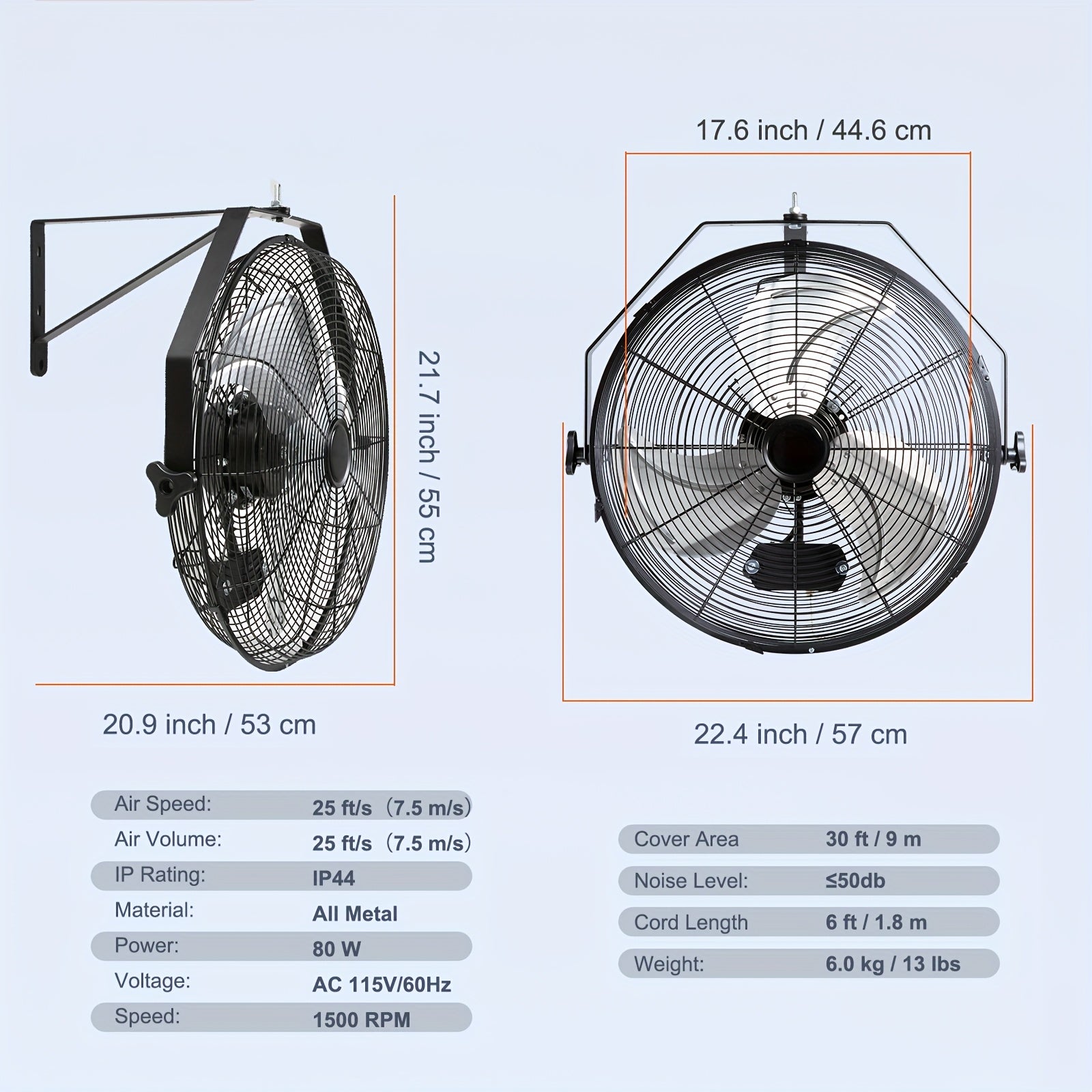 18 Inch Industrial Wall Fan, 3 Speed High Velocity, Metal Construction, Waterproof / Non-Waterproof Optional, Black, ETL Certified, Ideal for Warehouse, Greenhouse, Workshop, Courtyard & Industrial Ventilation | Multi-Mount Design | Metal Wall Fan