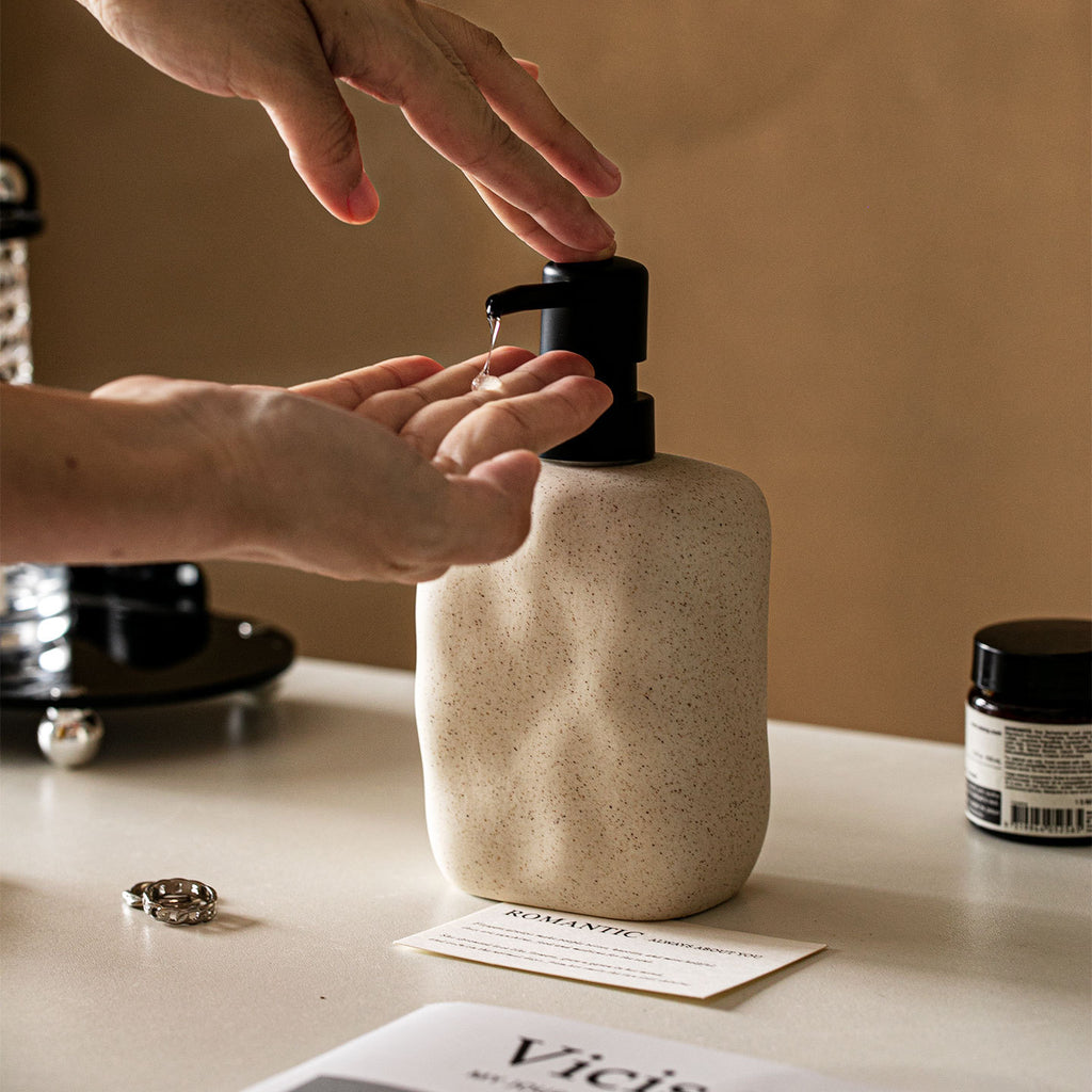 Wabi-Sabi Ceramic Refillable Bottle - Minimalist High-End Japanese Bathroom Bottle, Sand Color, for Hand Soap, Shampoo, Lotion, etc. Aesthetic & Practical Gift for Christmas for Lover & Friend – Elevate Your Space & Lifestyle