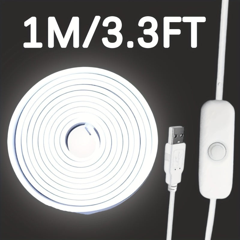 LQHZMYY 16.4英尺柔性LED霓虹灯带 - USB供电白色氛围照明，适用于室内外家居装饰、卧室、厨房、万圣节派对装饰（3.3英尺至16.4英尺），家庭内部灯光