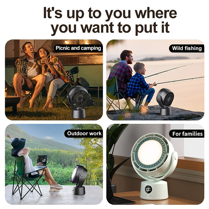 Smart Leafless Air Circulation Fan with Timer, LED Light and Aromatherapy Function - 6 Speed Levels, 360° Adjustable Lighting, Auto Left-Right Oscillation, Manual Tilt Adjustment, Built-In Hook, Hanging Use for Desktop Home Bedroom Travel