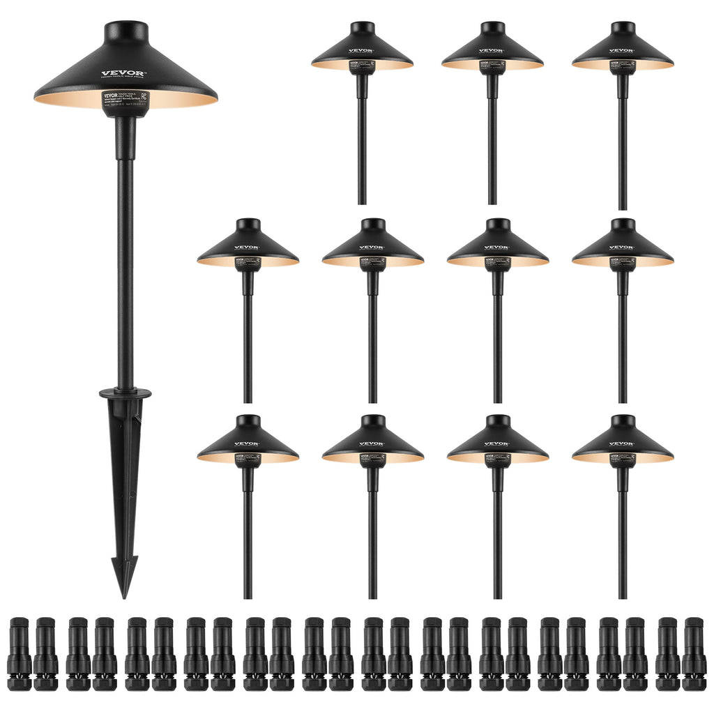 VEVOR 12 Pack Low Voltage Landscape Path Lights, 3W 210LM 12V-24VAC/DC Outdoor LED Pathway Lighting, 3000K Warm White with Quick Connector, IP66 Waterproof for Courtyard Garden Sidewalk