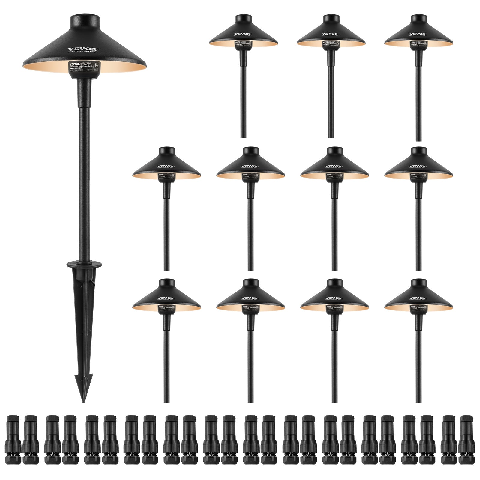 VEVOR 12 Pack Low Voltage Landscape Path Lights, 3W 210LM 12V-24VAC/DC Outdoor LED Pathway Lighting, 3000K Warm White with Quick Connector, IP66 Waterproof for Courtyard Garden Sidewalk