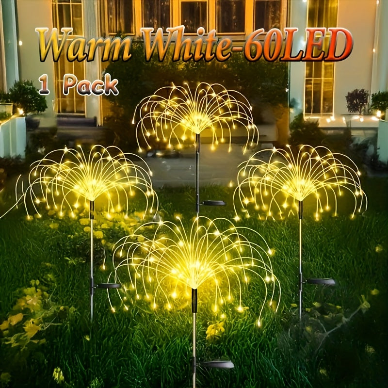 6个装 480LED，4个装 320/240LED，1个装 - 60LED 户外太阳能烟花灯，户外照明草坪灯，花园灯，8种闪烁灯光模式童话灯，适用于庭院、小路、甲板景观照明（多色，暖白）