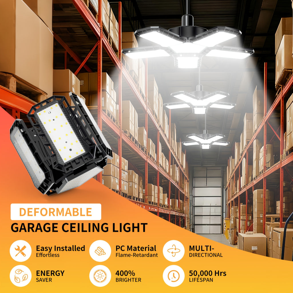 15000 Lumen Ultra-Bright Deformable LED Garage Light, E26/E27 Base Screw-In Installation, No Wiring Required, Equipped with 188 LED Chips, 360-Degree Adjustable Ceiling Light, Suitable for Garage, Basement, Workshop
