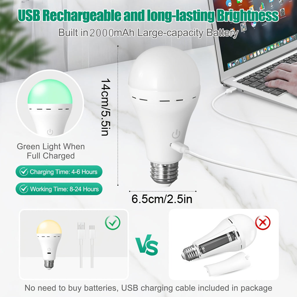 Rechargeable remote control timer bulb, backup battery bulb for wall lamps and desk lamps, emergency rechargeable bulb for non-hardwired fixtures, 3 color temperatures, dimmable, 36V and below
