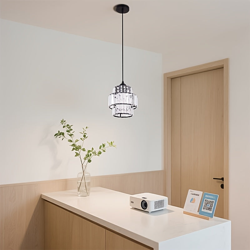 1 piece, modern crystal pendant light, modern chandelier with crystal plate metal lampshade, height-adjustable ceiling light, pendant light for bars, restaurants, living rooms, ceiling lighting fixture above sinks, E26/E27 base (bulb not included)