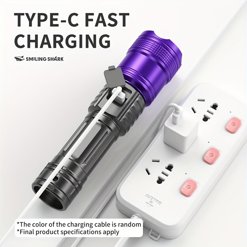 New Rechargeable UV Flashlight XPE LED Zoom Torch White Purple Dual Light 5 Modes Scorpion Fluorescent Detection Light High Power Flashlight for Night Lighting