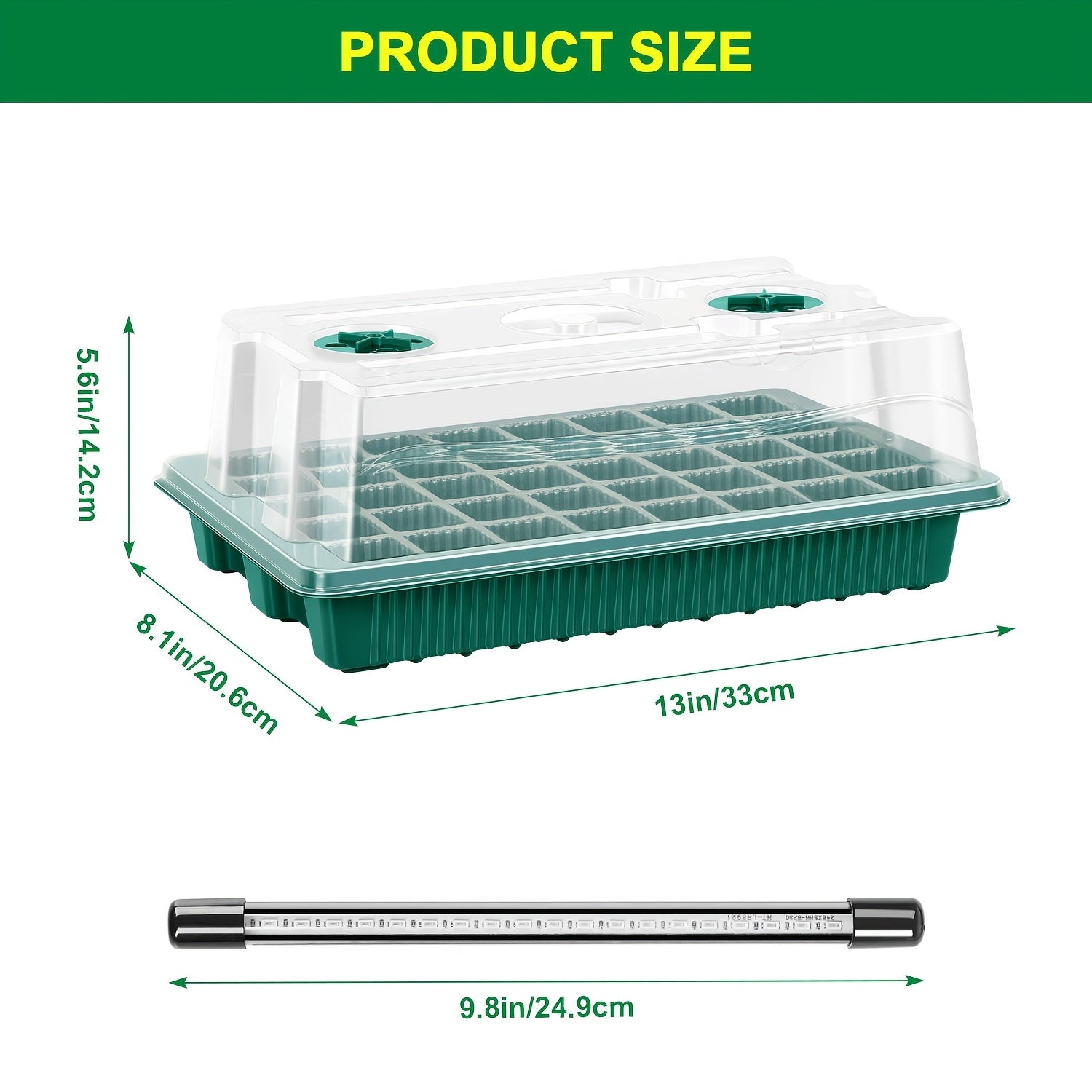 2 Pcs 40-Cell Seed Starter Tray Set with Grow Light | OYEAL Mini Greenhouse, for Seed Growth Germination, USB Powered, Plastic Material