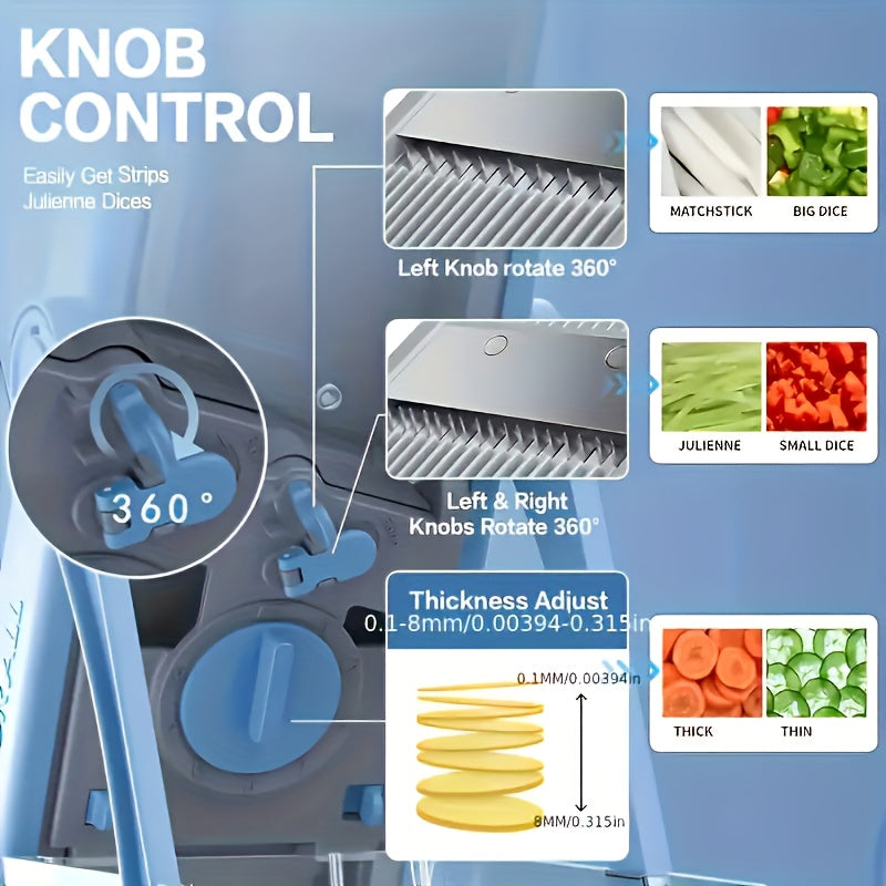Manual Slicer with Stainless Steel Blades – Adjustable Thickness for Shredding & Dicing – Large Capacity Vegetable & Food Chopper – Rectangular Blade Design – No Electricity Required