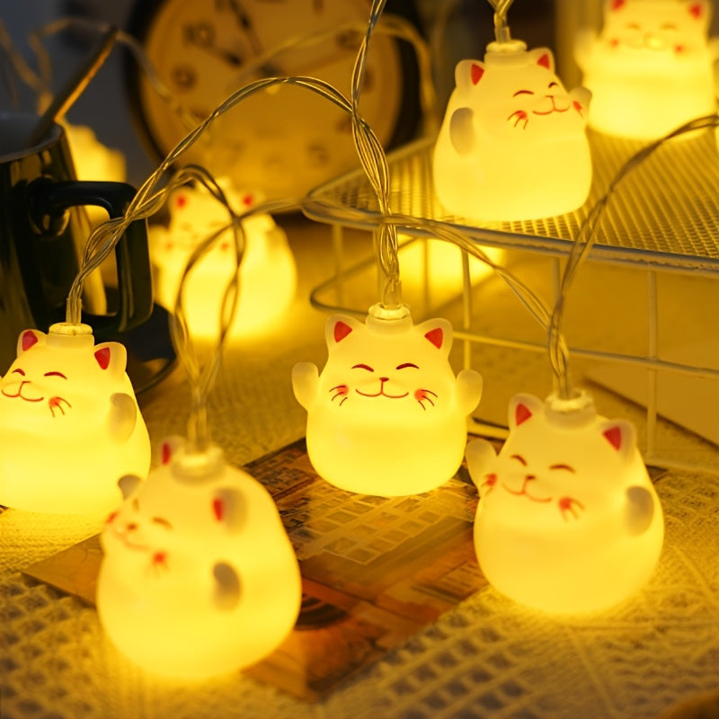 1入 10/20 LED 貓咪造型燈串，暖白光 LED 燈，裝飾燈串，適用於可愛動物、房間、室內節慶裝飾，節慶聖誕節情人節裝飾，電池盒供電（不含電池）