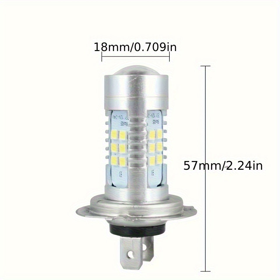 2 H7 LED Headlights, High/Low Beam 6000K White Car Fog Light Driving Light DRL, 21 SMD 2835 LED Chips, 21W 12 Inches, No Battery