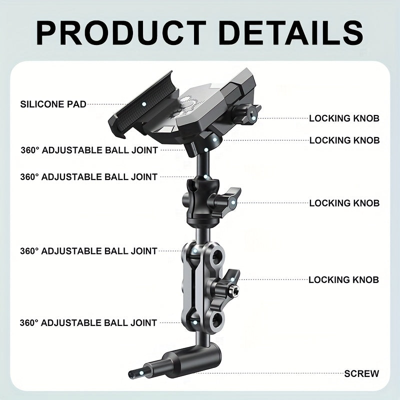 New Off-Road Vehicle Phone Holder, Universal Off-Road A-Pillar Handlebar Armrest Phone Holder, Truck A-Pillar Phone Holder, Car Aluminum Alloy Support Rod Phone Mount