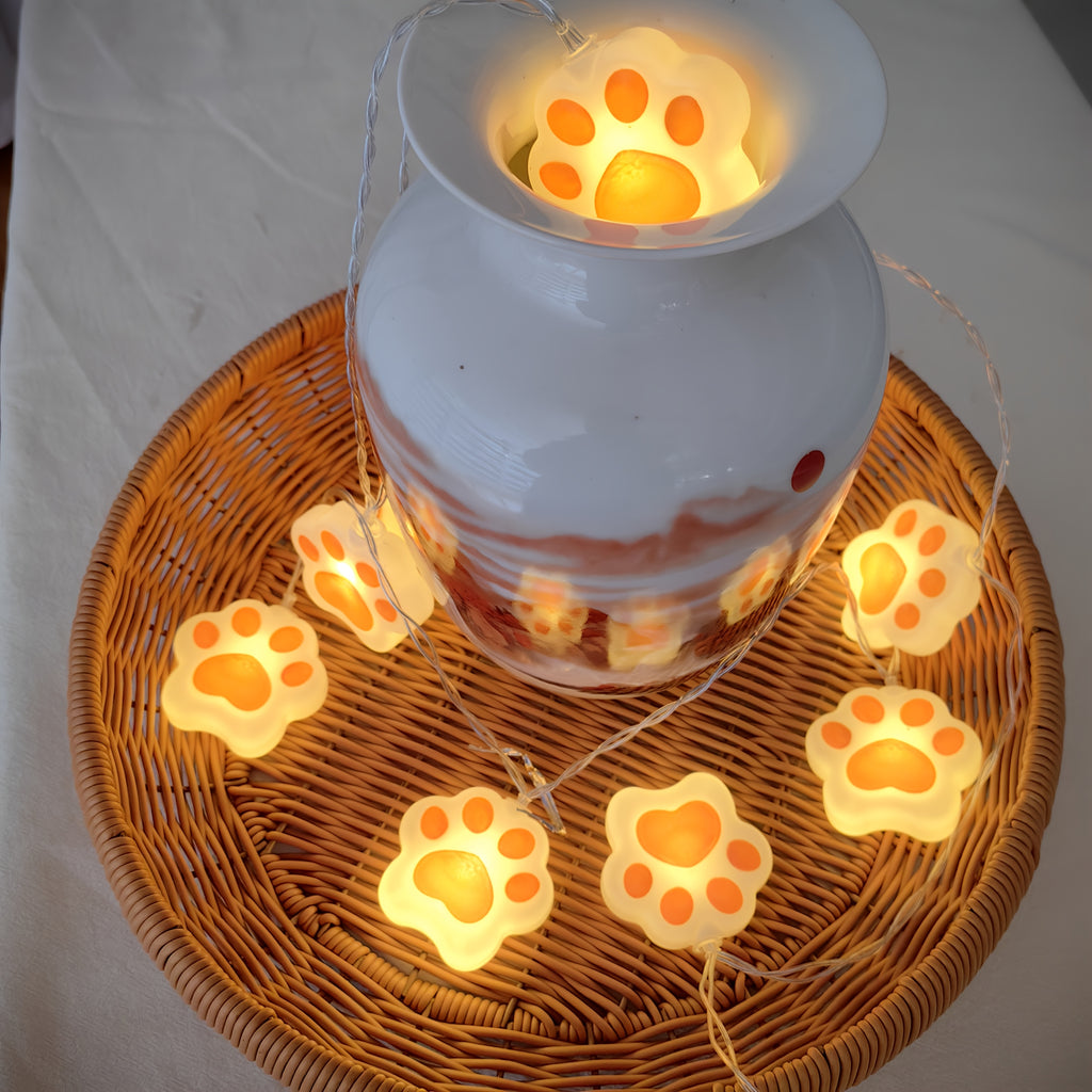 1入 可愛動物爪印燈串，78.74英吋 10 LED 電池供電，臥室、生日裝飾、室內外燈、婚禮、聖誕節、夏季庭院、派個用品陽台裝飾燈串，攤位LED小燈泡（不含電池）