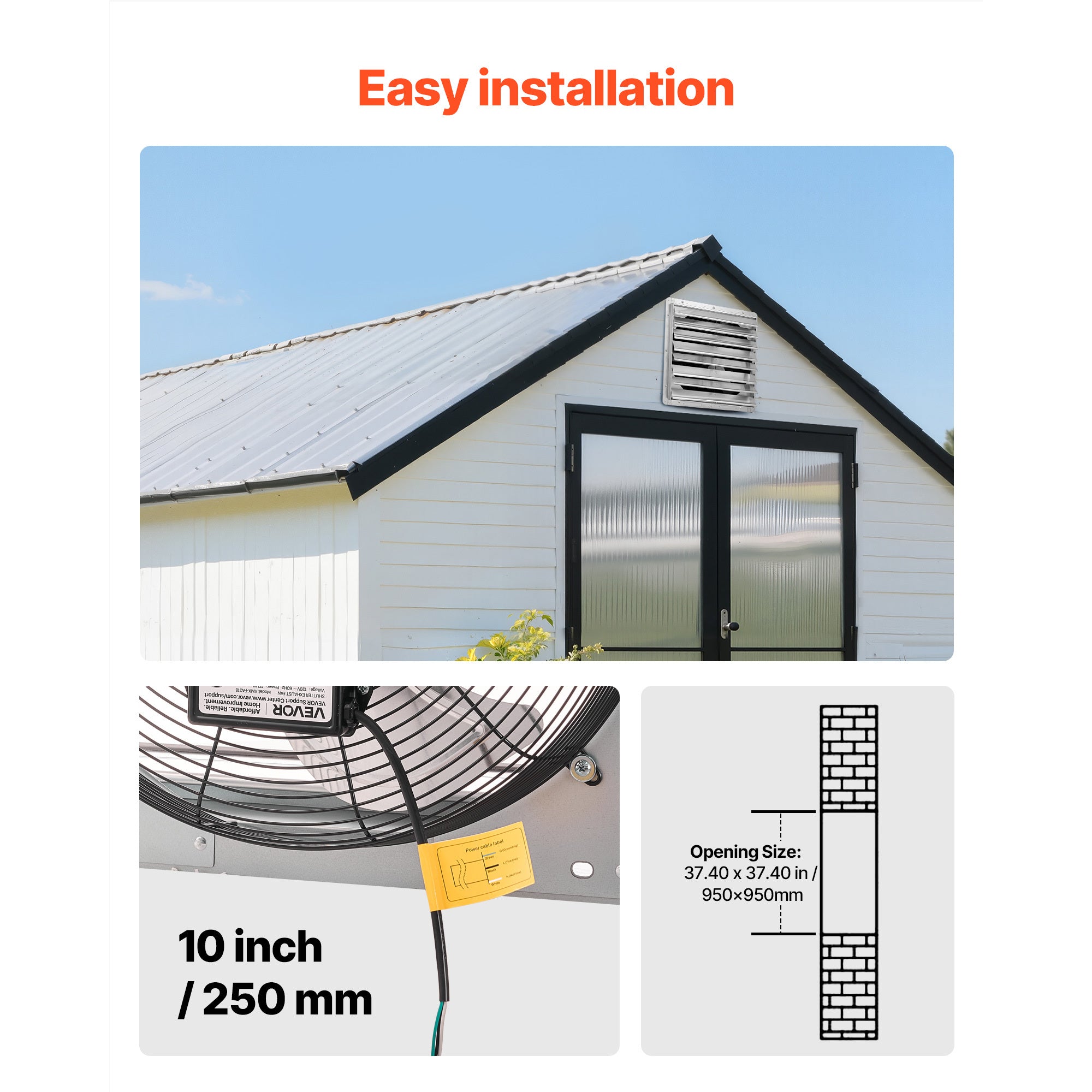 VEVOR 30"/36" Shutter Exhaust Fan, Wall-Mounted Attic Vent Fan, AC Motor, Heavy-Duty Steel Construction, Low Noise, for Shed, Garage, Greenhouse Ventilation & Cooling, Silver