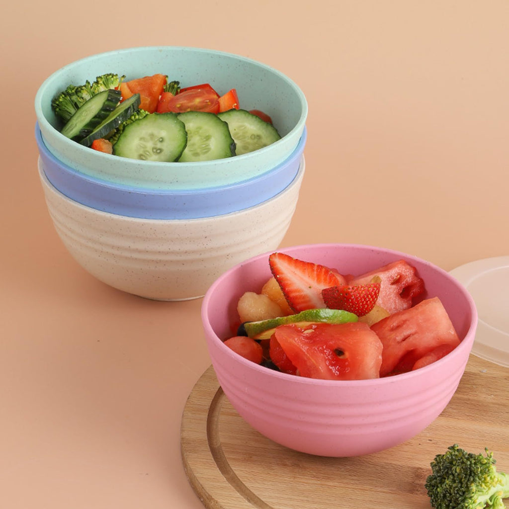 4-Pack Unbreakable Cereal Bowl Set – 24oz PP Plastic Bowls for Soup / Rice / Cereal – Microwave & Dishwasher Safe – Lightweight Tableware – Shatterproof Design for Home, Camping & Gifts (4 Colors)