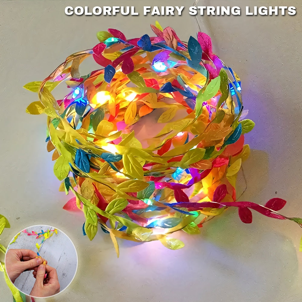 1入 2M/6.56Ft 多彩人造葉子 仙女燈串，20 LED 彩色藤蔓花環，電池供電（不含電池），適用於臥室、牆面裝飾、桌面裝飾、派個、婚禮、感恩節、聖誕節裝飾，非常適合秋季主題裝飾