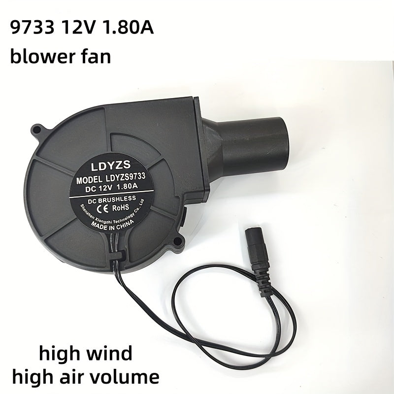 Outdoor Camping Portable Fan 9733 DC12V 1.80A Turbo Blower Fan, 3.82 Inch High Airflow Strong Wind Double Ball Bearing Centrifugal Blower with Air Outlet