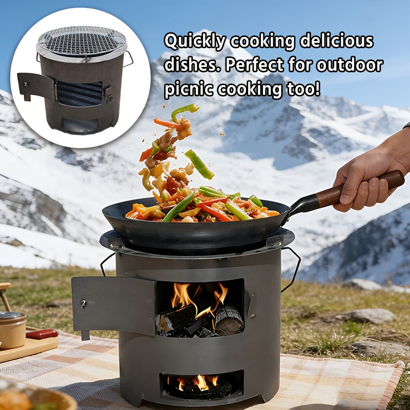 Small Outdoor Stove, BBQ Enclosure Stove, Multi-Functional Charcoal Stove, Camping Cooking Wood Stove, Ideal for Tea Boiling, Heating, BBQ and Rice Cooking. Features a Portable Design with Safe Grip.