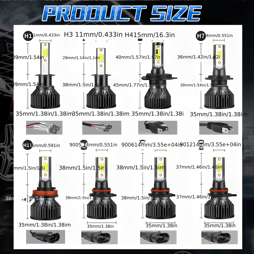 2-Pack 50000 Lumens H4 H7 H11 9005 HB3 9006 HB4 9004 9007 H13 High Power LED Car Bulbs 6500K 12V Car Light