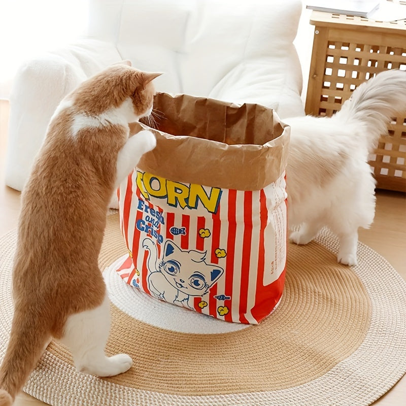 耐用又趣味的猫玩具：卡通爆米花袋，用于与您的猫或狗互动和玩耍 - 无需电池