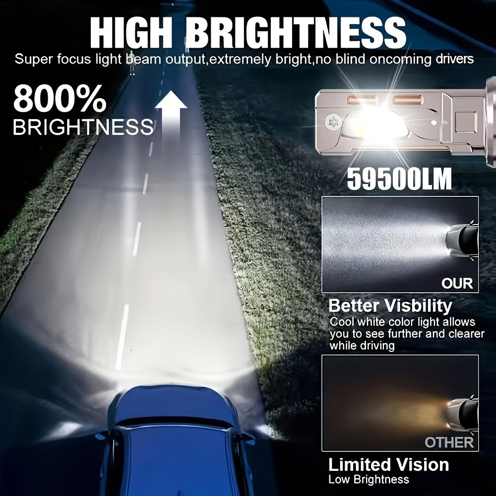 2Pcs for Truck or Car (12V-24V) 59500LM Super Bright LED Canbus H8 H9 H11 H16, H1, H7 H18, 9005/HB3, 9006/HB4, 9012/HIR2, Car Light, 7500K, 9570 Chip, 800% Brightness, Car Headlight Bulbs