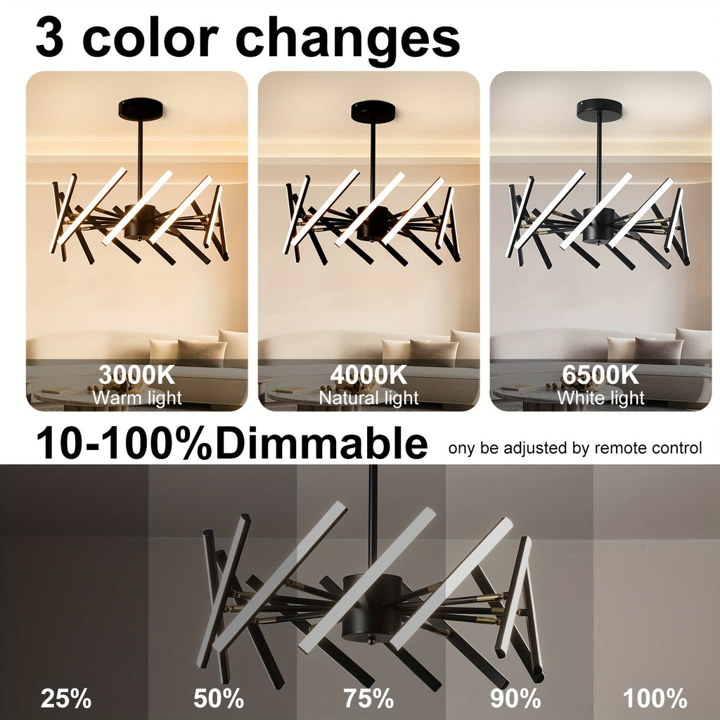 Modern LED pendant light, dimmable black LED pendant light, 12-light flush mount chandelier dining room lighting fixture, DIY ceiling light for bedroom kitchen living room, LED lighting and home decoration