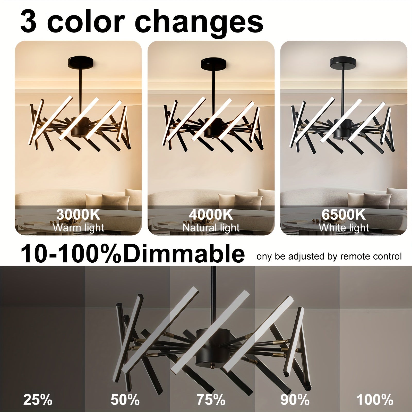 Modern LED pendant light, dimmable black LED pendant light, 12-light flush mount chandelier dining room lighting fixture, DIY ceiling light for bedroom kitchen living room, LED lighting and home decoration