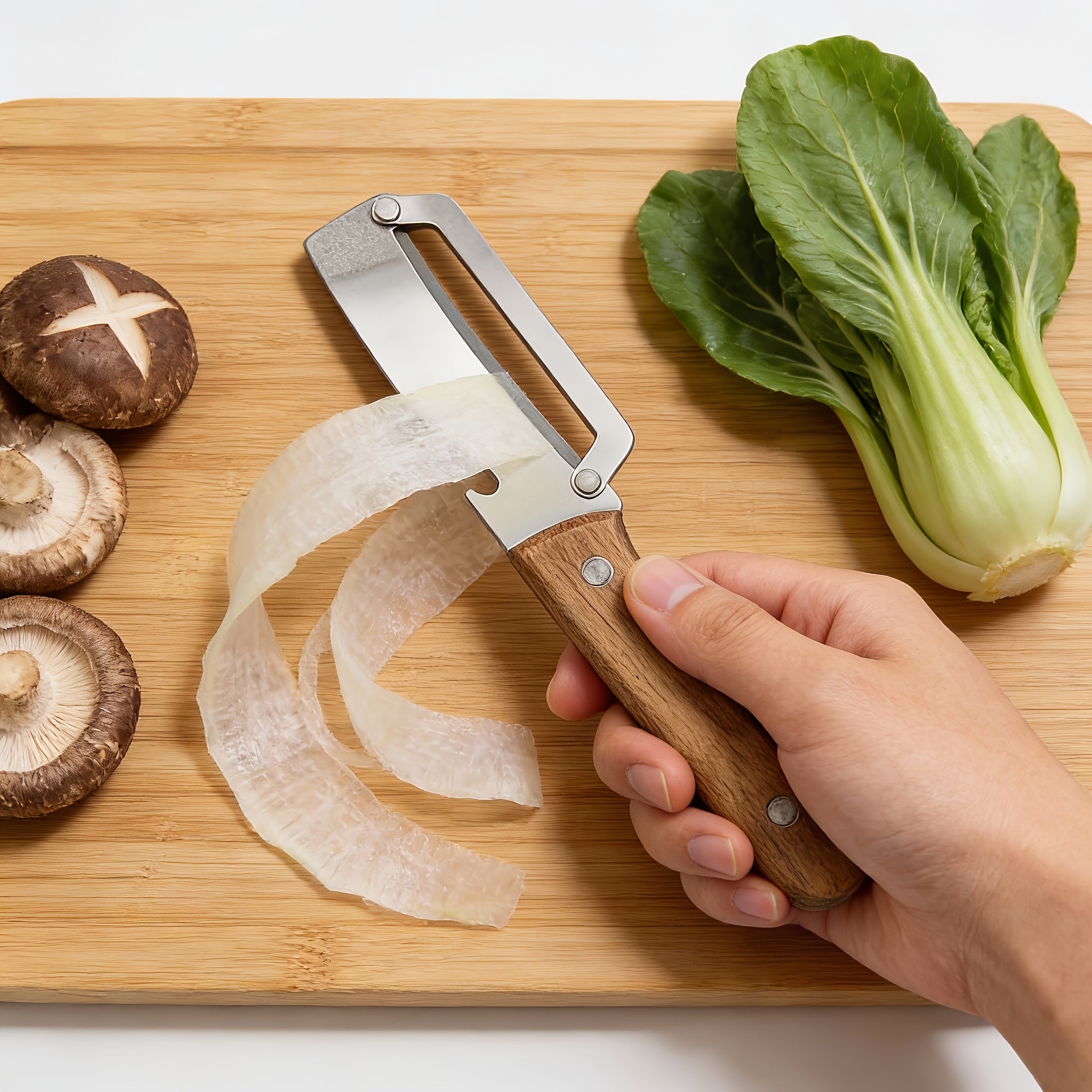 2-Piece Kitchen Vegetable Peeler & Bottle Opener with Wooden Handle – Non-Slip Ergonomic Handles, Stainless Steel Blades, Kitchen Tool for Peeling Vegetables or Fruits/
