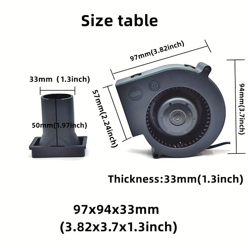 Outdoor Camping Portable Fan 9733 DC12V 1.80A Turbo Blower Fan, 3.82 Inch High Airflow Strong Wind Double Ball Bearing Centrifugal Blower with Air Outlet