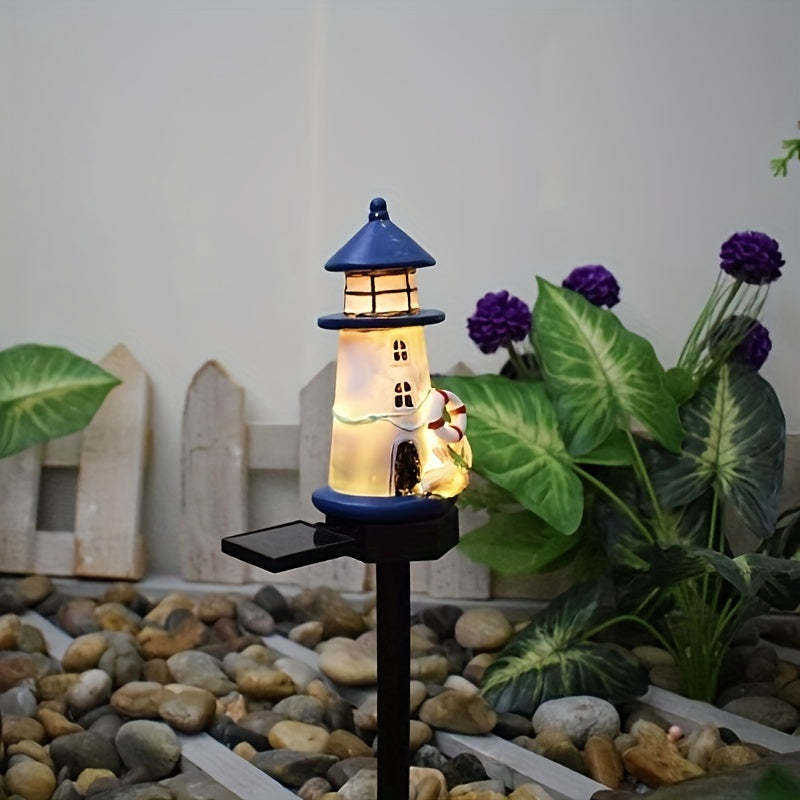 Solar Resin Lighthouse LED Outdoor Lighting Decorative Landscape Light Solar Garden Light Lawn Light Perfect for Courtyard Garden Lawn Festival Decoration