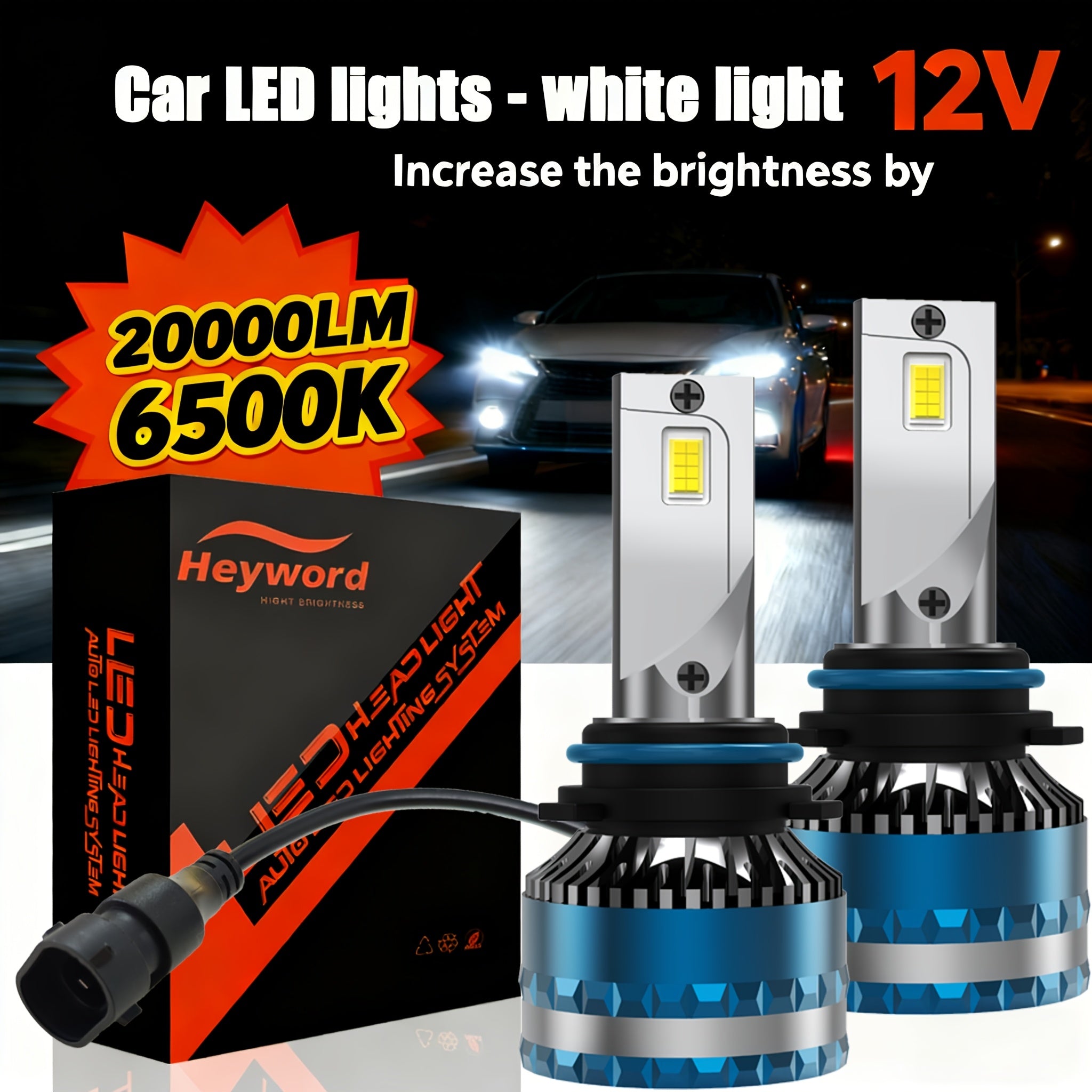 Heyword 2-Pack LED Headlight Bulbs - Compatible with H11, H7, H4 | Super Bright White Light | Easy Installation | High/Low Beam Integrated | Fits Most Cars and Motorcycles