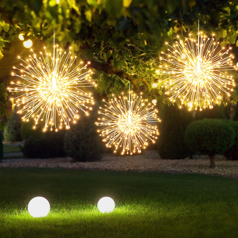 200 LED Starburst Sphere Light, Firework Light Battery Powered Tent Pendant Light Remote Control Waterproof Hanging Light, Perfect for Garden Courtyard Porch Christmas Party Home Decoration Warm White Light