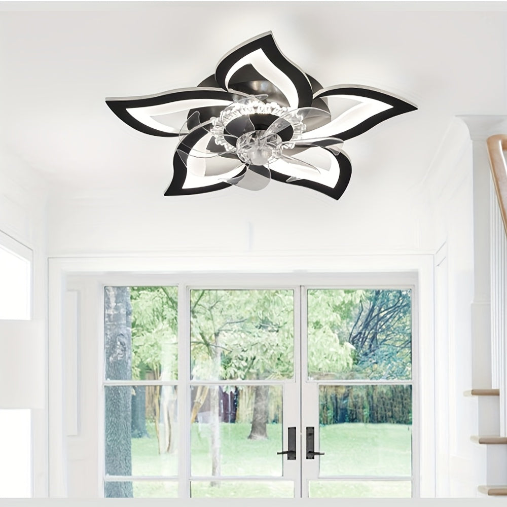 Ceiling Fan Light with Remote Control, 6-Speed 3-Color Dimmable, Black Low Profile Flush Mount Ceiling Fan, Perfect for Kitchen Bedroom Living Room
