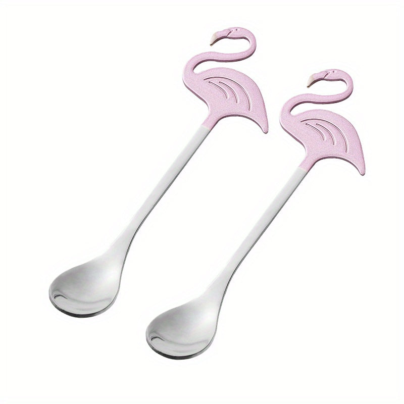 2 Flamingo Spoons, 5.1 Inches, Animal Spoon, Stainless Steel Dessert & Coffee Stirring Spoon, Tea Spoon, Tableware, Kitchen Accessory