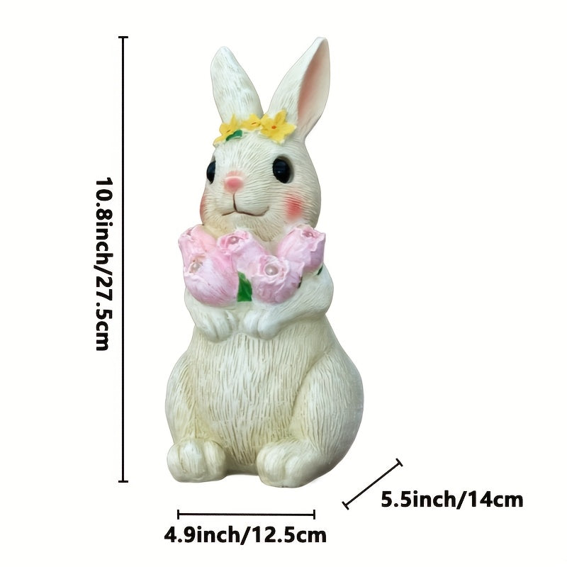 IP65 Outdoor Solar Statue Light Resin Rabbit Holding Tulip Flower Light with LED Ambient Light Courtyard Home Decoration Lawn Steps Patio Path Decoration Valentine's Day Thanksgiving Easter Halloween Christmas Holiday Gift