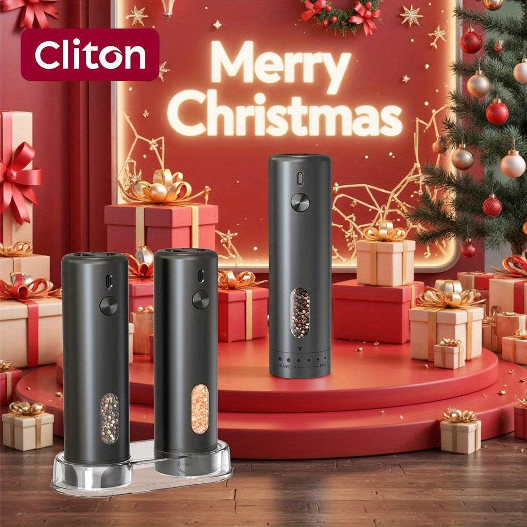 Electric Pepper Grinder Rechargeable – Automatic Salt & Pepper Grinder Set with 3.72oz Container, Exterior Adjustable Coarseness, White LED Light & One-Hand Operation – Perfect for Kitchen, Outdoor, BBQ & Gift Giving
