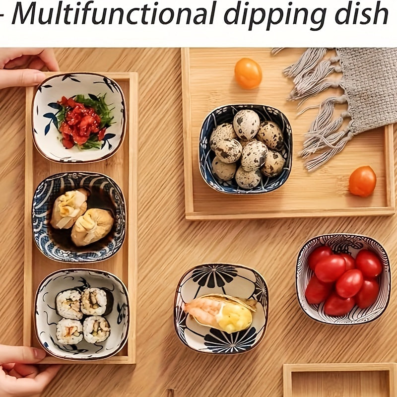 6-Piece Japanese Vintage Ceramic Small Plates – Sauce Dish, Snack Plate, Nine-Grid Hot Pot Home Seasoning Dish – Perfect for Home Kitchen, Western Restaurant Parties & Other Uses