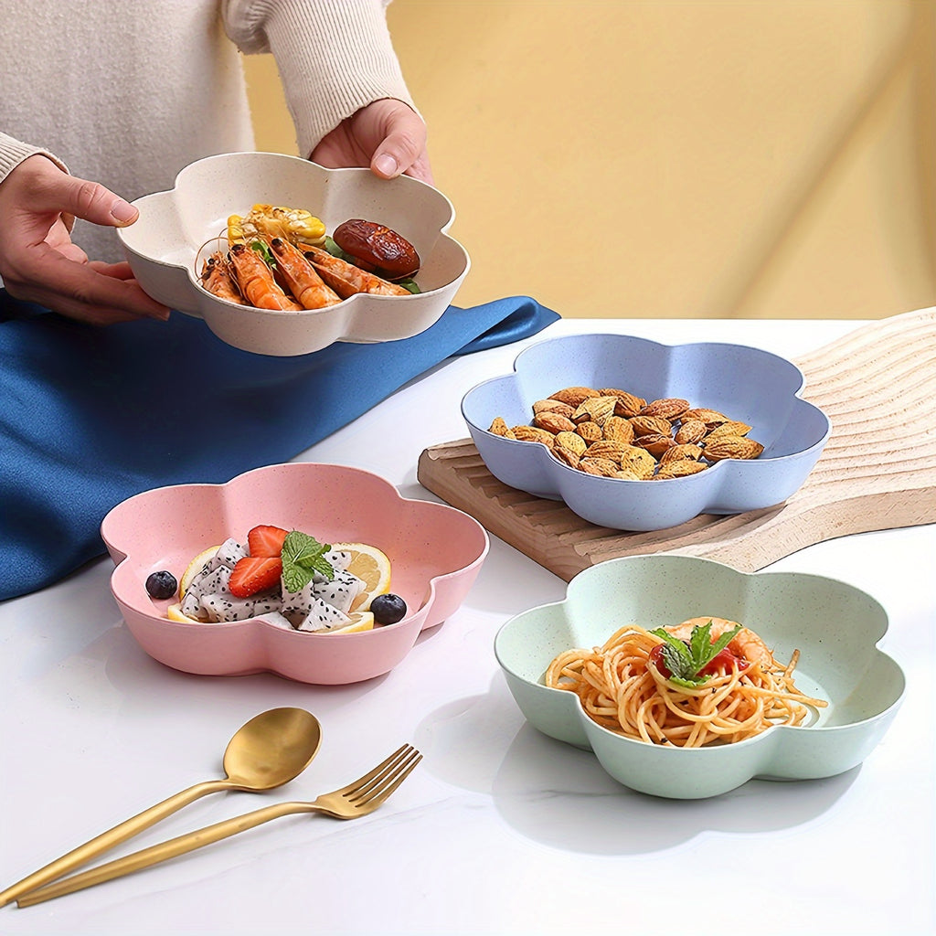 5pcs, Flower Dinner Plates, Reusable Unbreakable Plastic Plates, Lunch Plate, Bread Plate, Table Fruit Plate, Cake Plate Salad Plate, Chip Plate, Small Dish, Outdoor Dining Plate, Dishwasher & Microwave Safe, Kitchenware