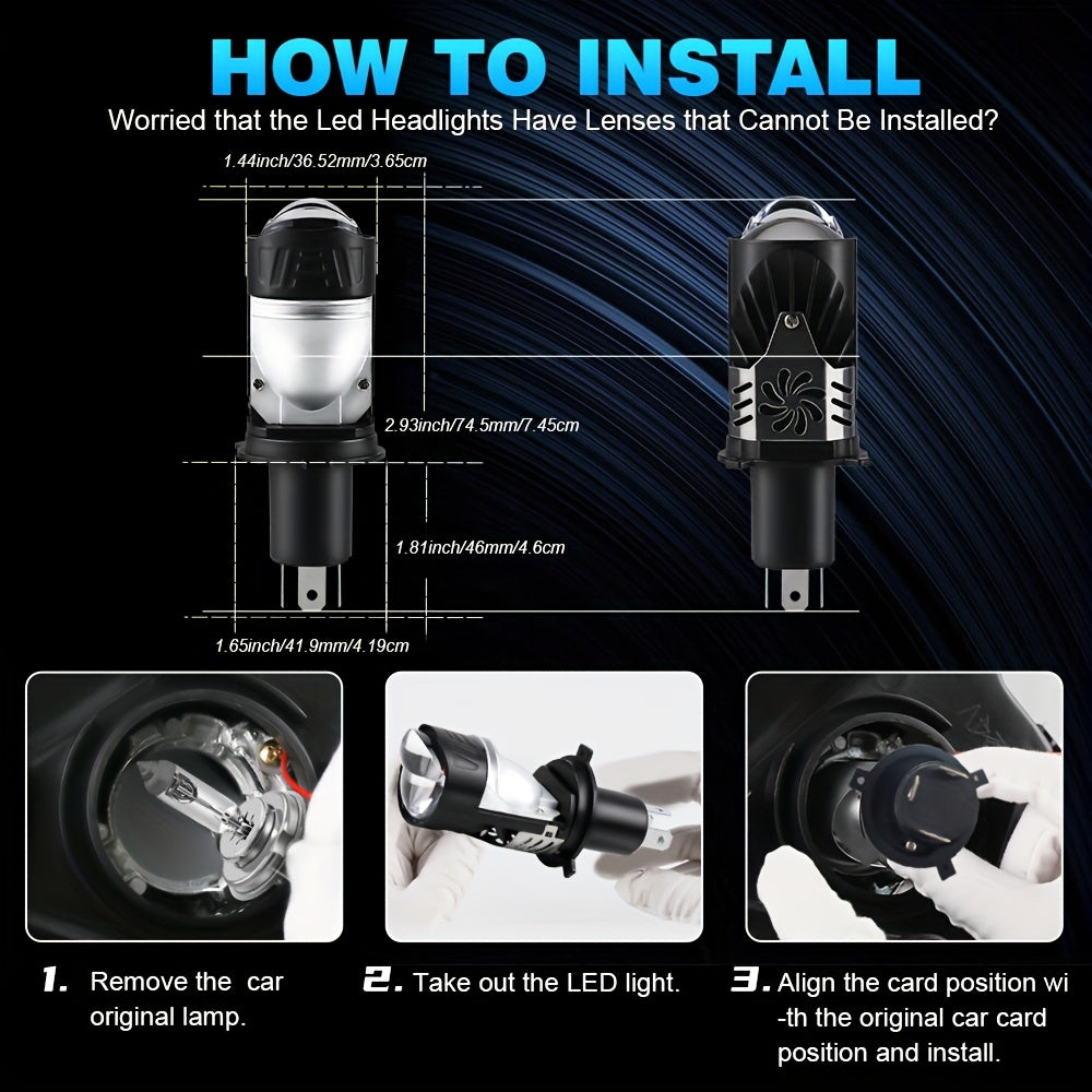 2Pcs LUPUAUTO H4 LED Projector Mini Lens Car Headlights, 40000LM, 6500K Cool White, CSP 3570 Chip, H4 and 9003 Size, Easy Plug-and-Play Installation, High/Low Beam Fog Light, Bright Driving Light