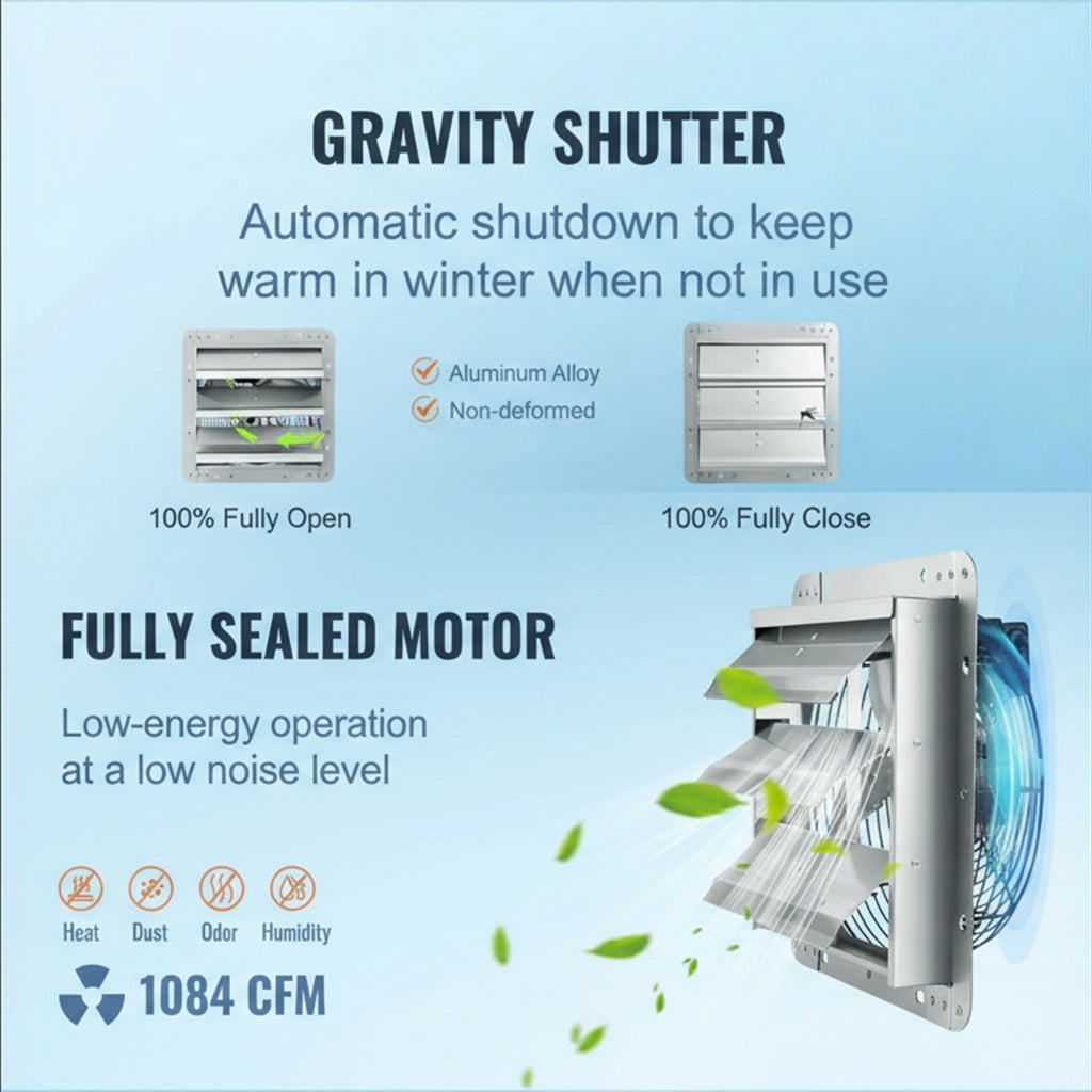 305mm Louvered Exhaust Fan, 1400RPM & 1084CFM, AC Motor, Aluminum Wall Mount Attic Ventilation Fan, Net Weight 3.4KG, Popular Choice