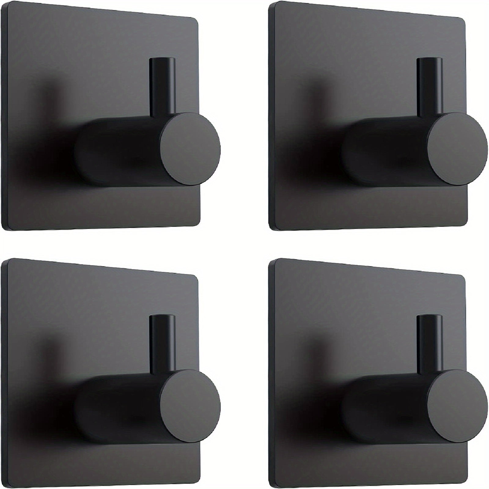 4 Pack Heavy Duty Adhesive Hooks - Towel Hooks, Stick-on Wall Hooks, Waterproof Stainless Steel for Bathroom, Kitchen & Home - Black & Silver