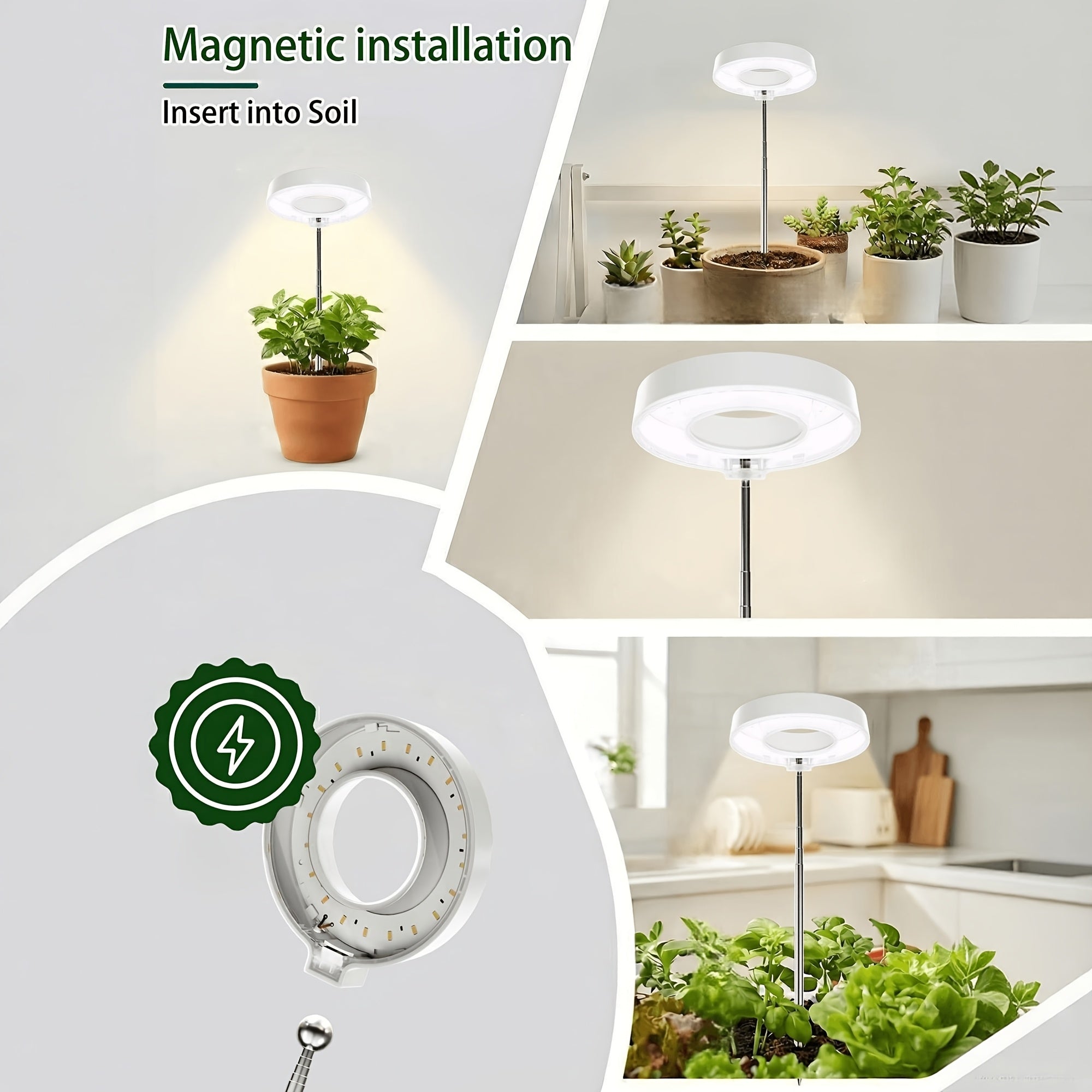 2-Pack Magnetic Indoor Plant Grow Light Compatible with Desks & Plant Stands, Full Spectrum Dimmable Plant Lamp with Auto On/Off Timer, Height Adjustable & 720° Freely Rotatable, Ideal for Small-Space Indoor Gardening