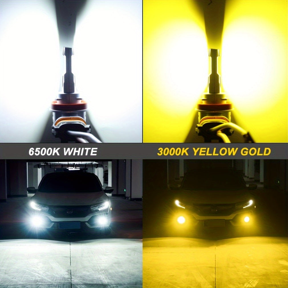 2Pcs H11 Super Bright Headlights H11 9005 9006 LED Car Lights High/Low Beam Yellow Light + White Light Plug-and-Play