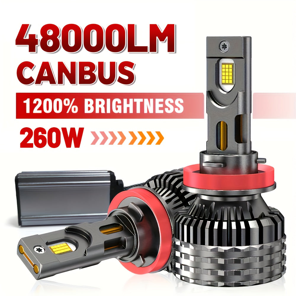 2-Pack H4 H7 LED Car Headlight Bulbs, Canbus Compatible, Including H11, H1, H3, HB3 9005, HB4 9006, 9012, Hir2 9007, and H13. Features 4 Copper Tubes, Emits 6000K White Light, for 12V Vehicles, No Battery Included