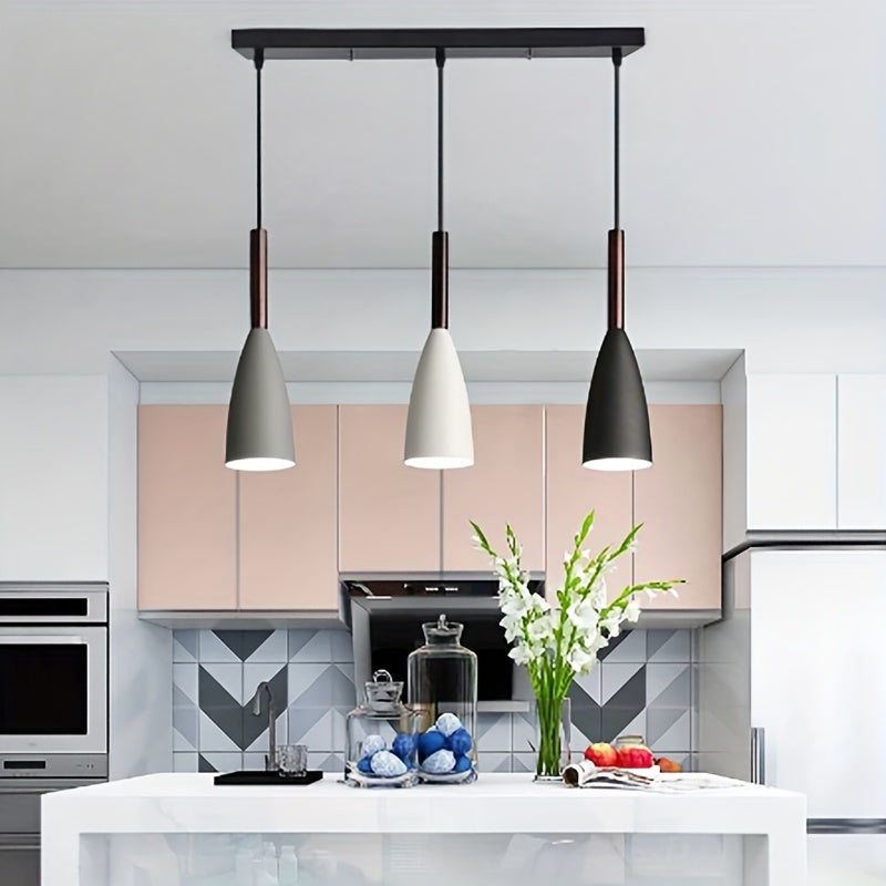 1-Piece Nordic Modern 3-Head Pendant Light, E27 Socket, White/Gray/Black Iron Art Pendant Lamp, Bulb Not Included, Decorative Light for Office, Kitchen and Dining Room