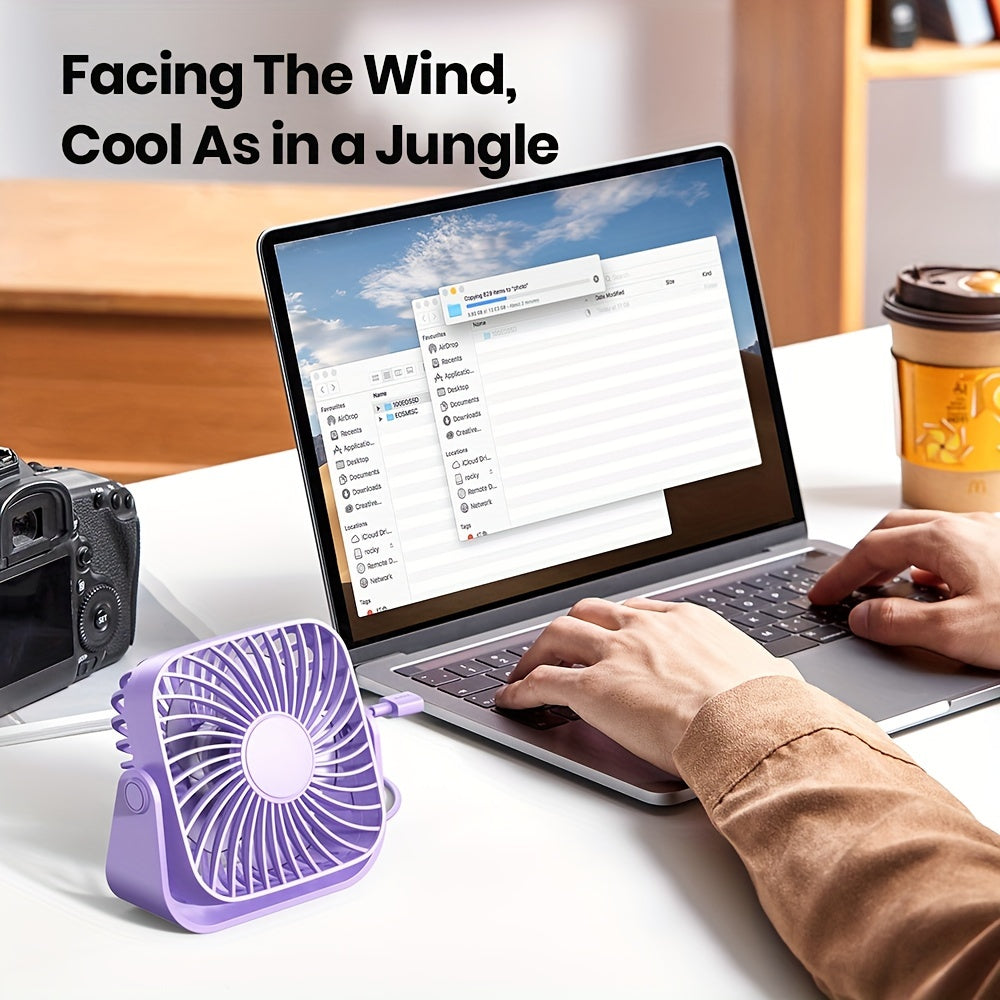 TOPK K52 Portable Mini USB Desktop Fan, High-Quality Brushless Motor, 4ft (1.2m) Cable, Ultra-Quiet & Strong Airflow, Stylish Personal Mini Desk Fan for Bedroom, Travel, Outdoor, Home, Office & Makeup